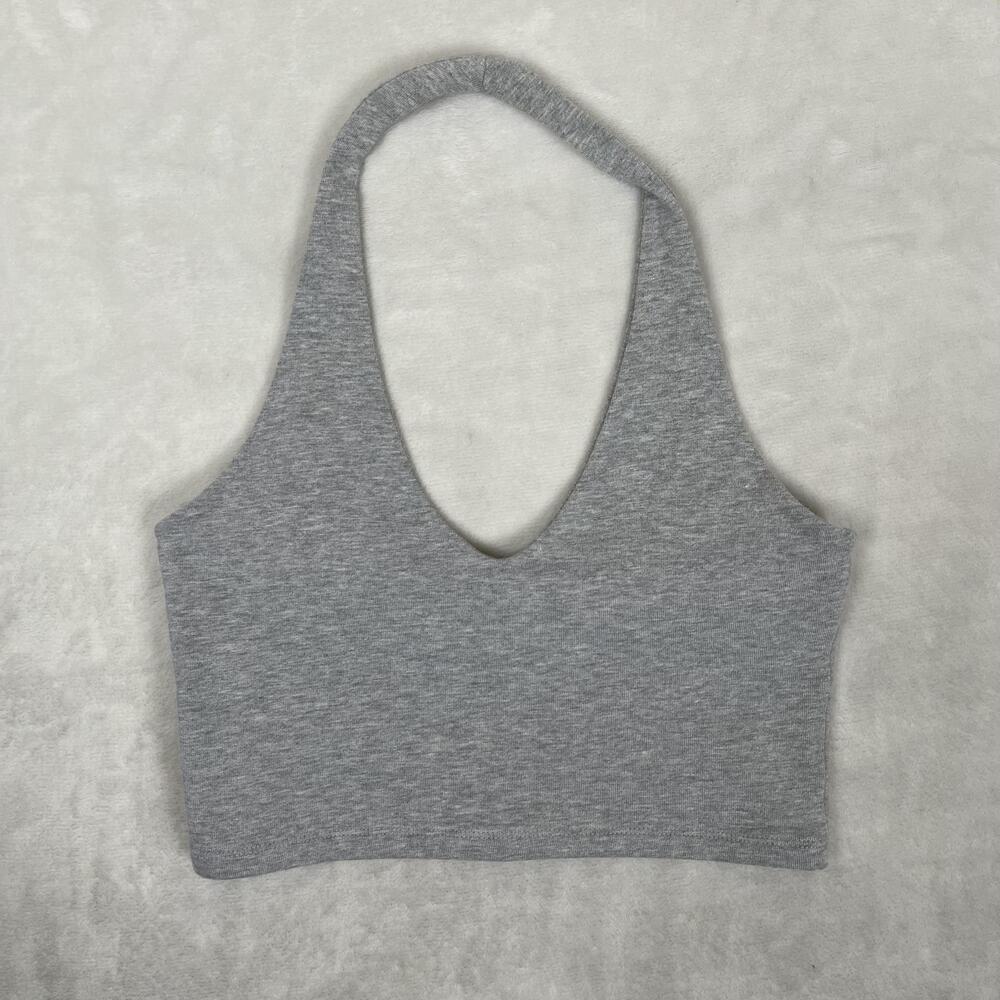 Brandy Melville Halter Tank Top One Size Gray Cropped Stretch Jersey Camisole